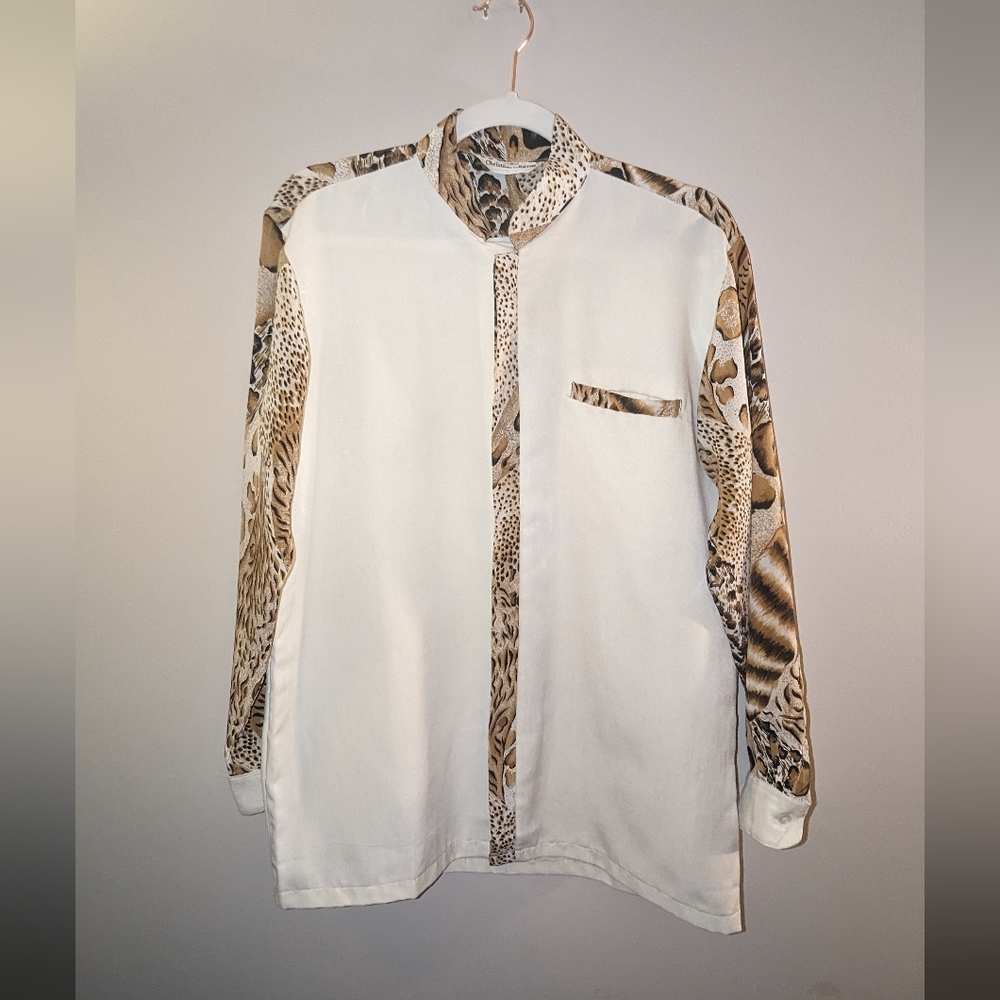 Vintage Animal Print Sleeve Button Up Shirt